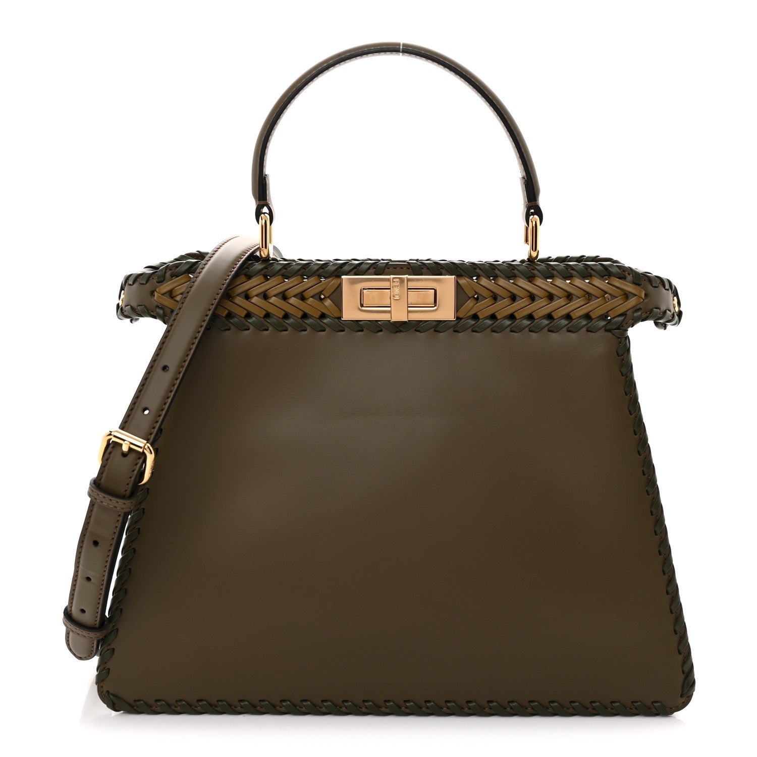 Fendi Vitello King Ceylon Shiny Nappa Woven Medium Peekaboo I SEE U Satchel Avocado Cedro Camaleonte