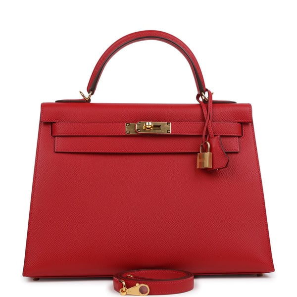 Hermes Pre-owned Hermes Kelly Sellier 32 Rouge Casaque Epsom Gold Hardware