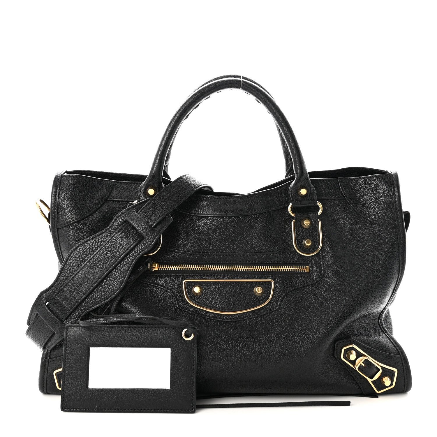 Balenciaga Chevre Gold Metallic Edge Hardware City Black