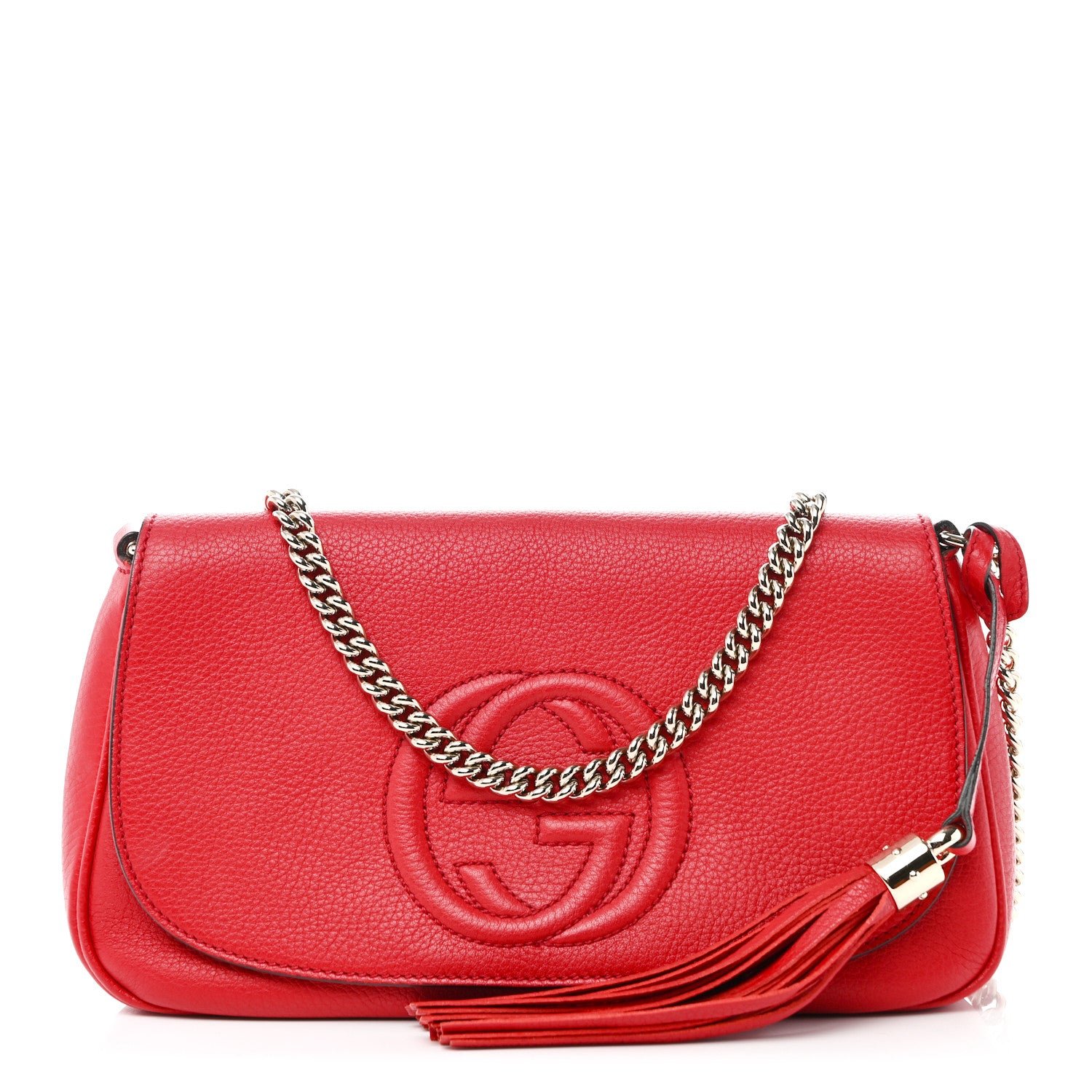 Gucci Pebbled Calfskin Medium Soho Flap Crossbody Tabasco Red