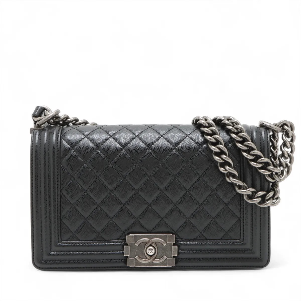 Chanel BOY CHANEL 25 Caviar Skin Chain Shoulder Bag Black Gunmetal Fittings 25XX