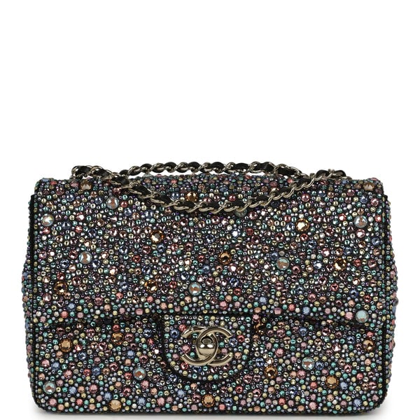 Chanel Mini Bedazzled Classic Rectangular Flap Bag Multicolor Crystals, Black Fabric Light Gold Hardware