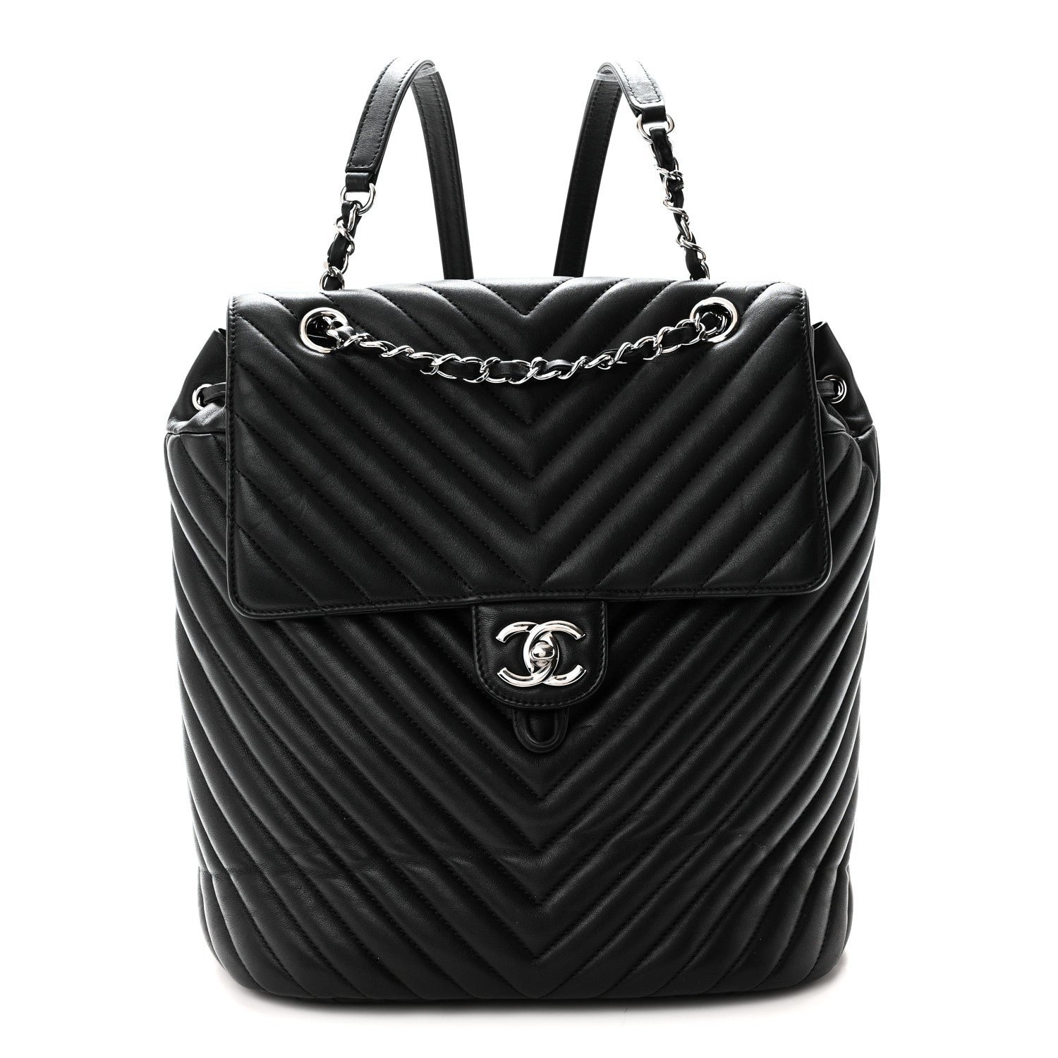 Chanel Calfskin Chevron Quilted Large Urban Spirit Backpack Black