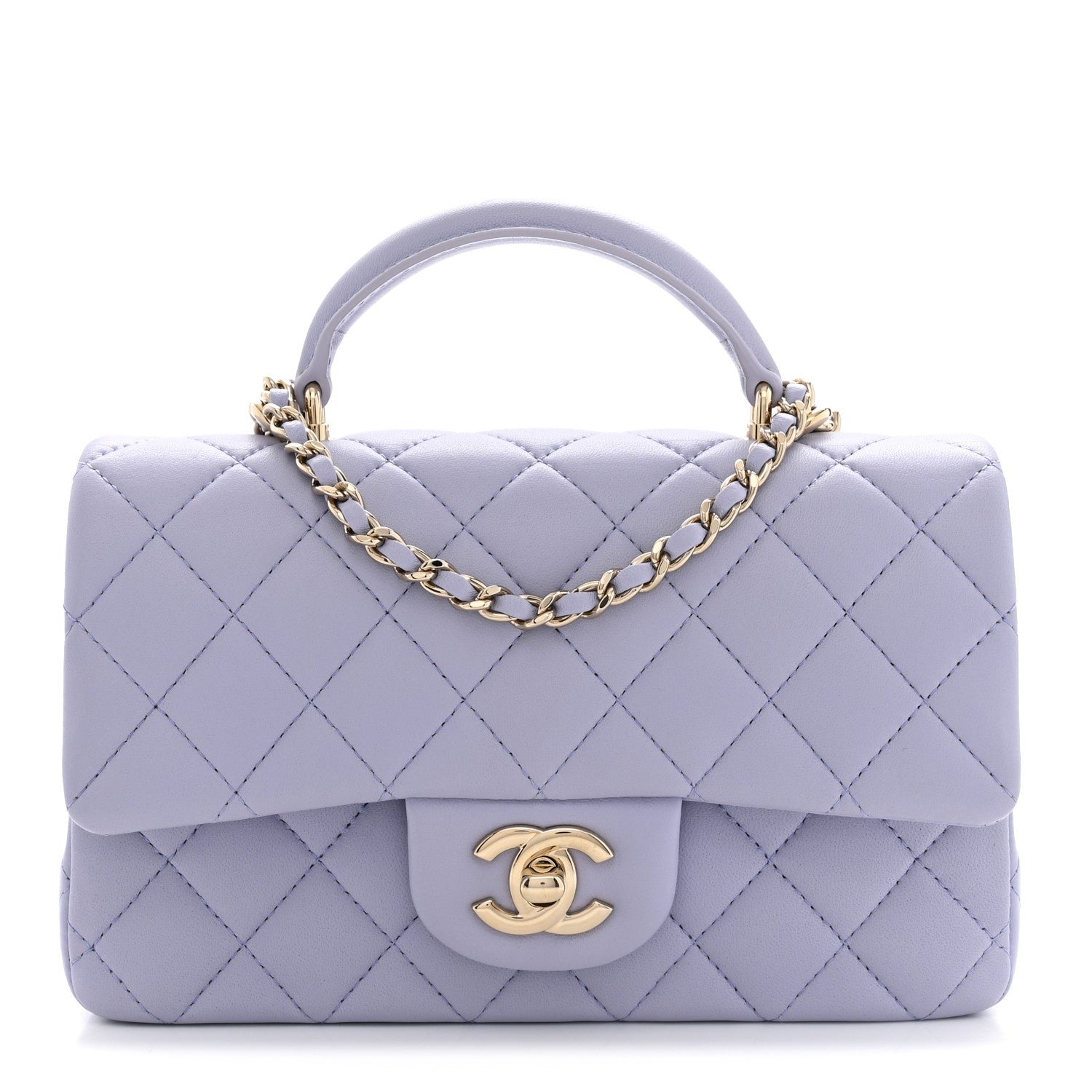 Chanel Lambskin Quilted Mini Top Handle Rectangular Flap Light Purple