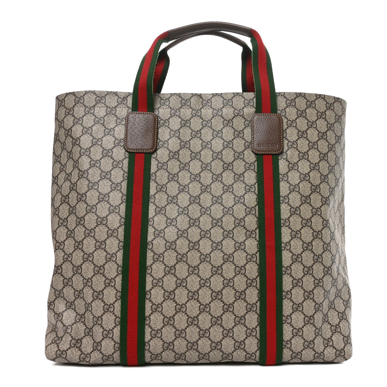 Gucci Tender GG Supreme Monogram Textured Dollar Calfskin Web Tote Beige Ebony New Acero