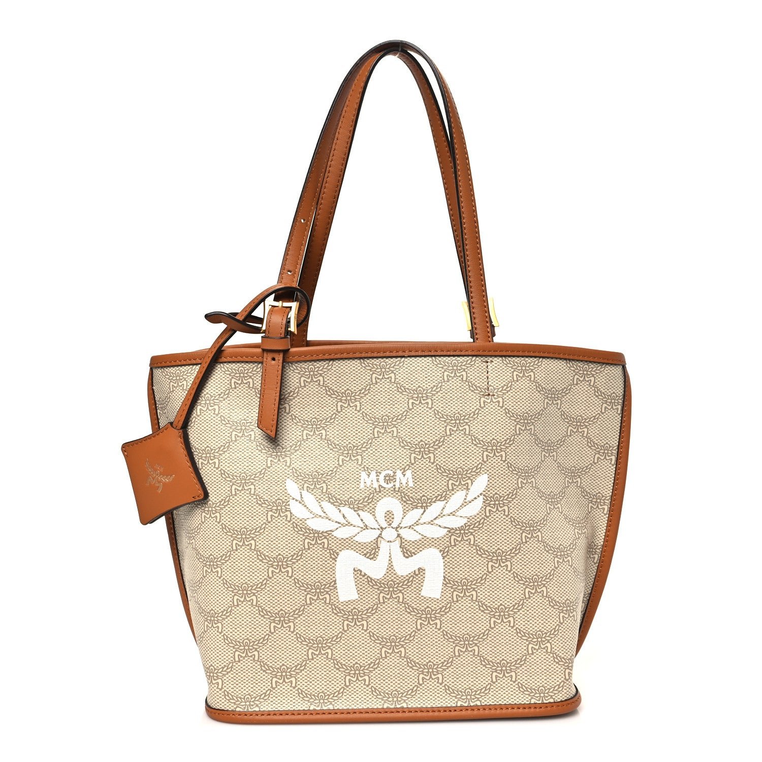 MCM Lauretos Nappa Mini Himmel Shopper Tote Oatmeal