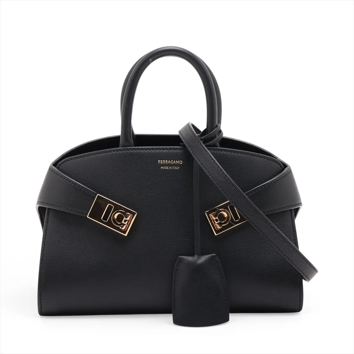 Ferragamo Hug Mini Leather 2 Way Handbag Black