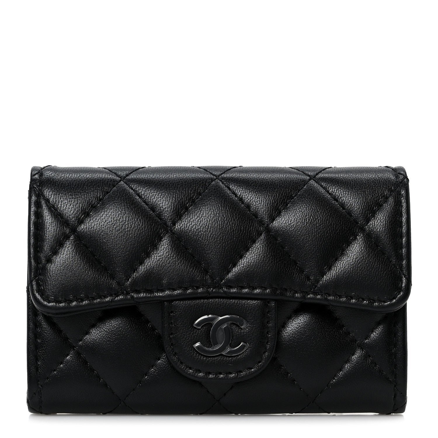 Chanel Lambskin Quilted Flap Card Holder Wallet So Black