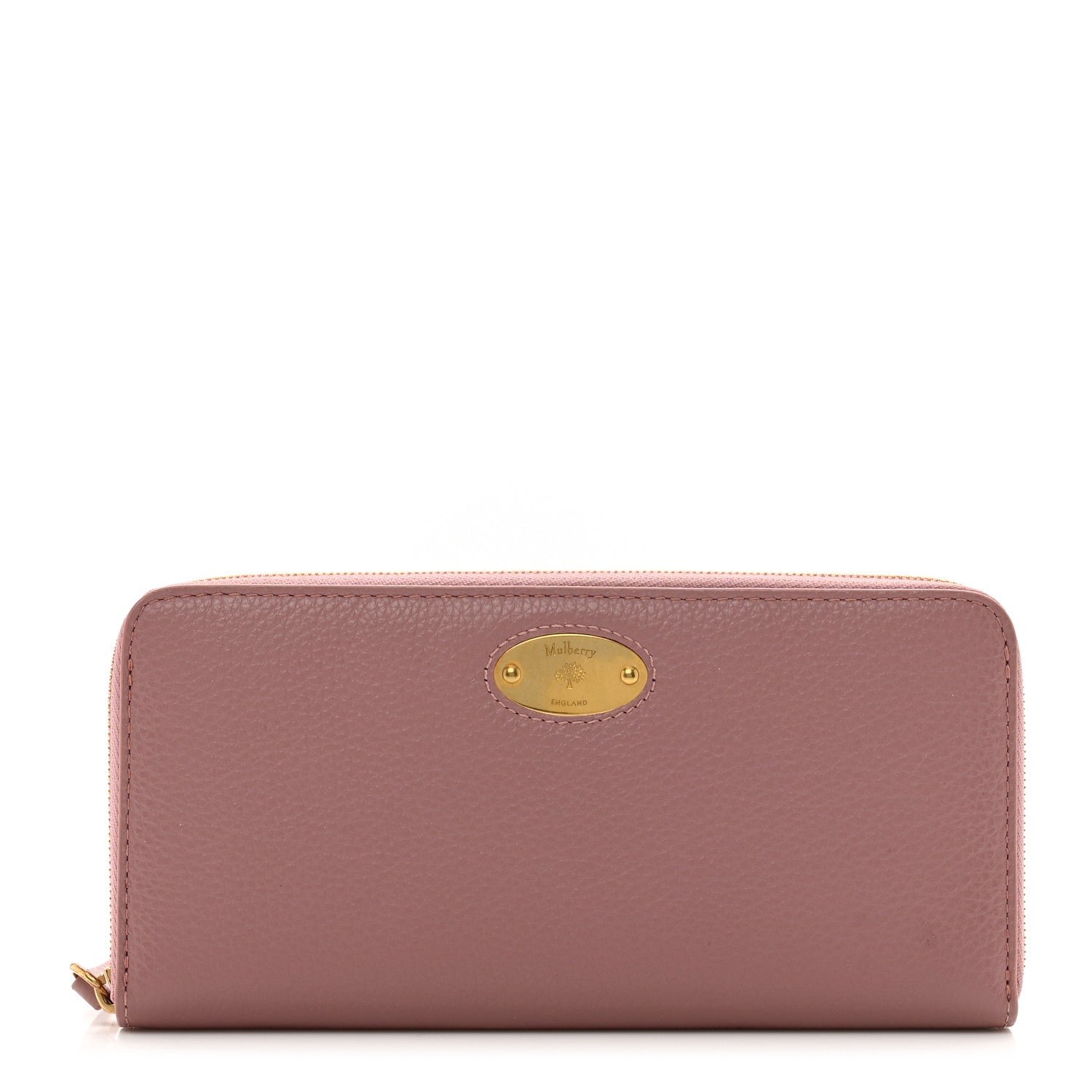 Mulberry Micro Classic Grain Plaque 8 Credit Card Zip Wallet Mocha Rose