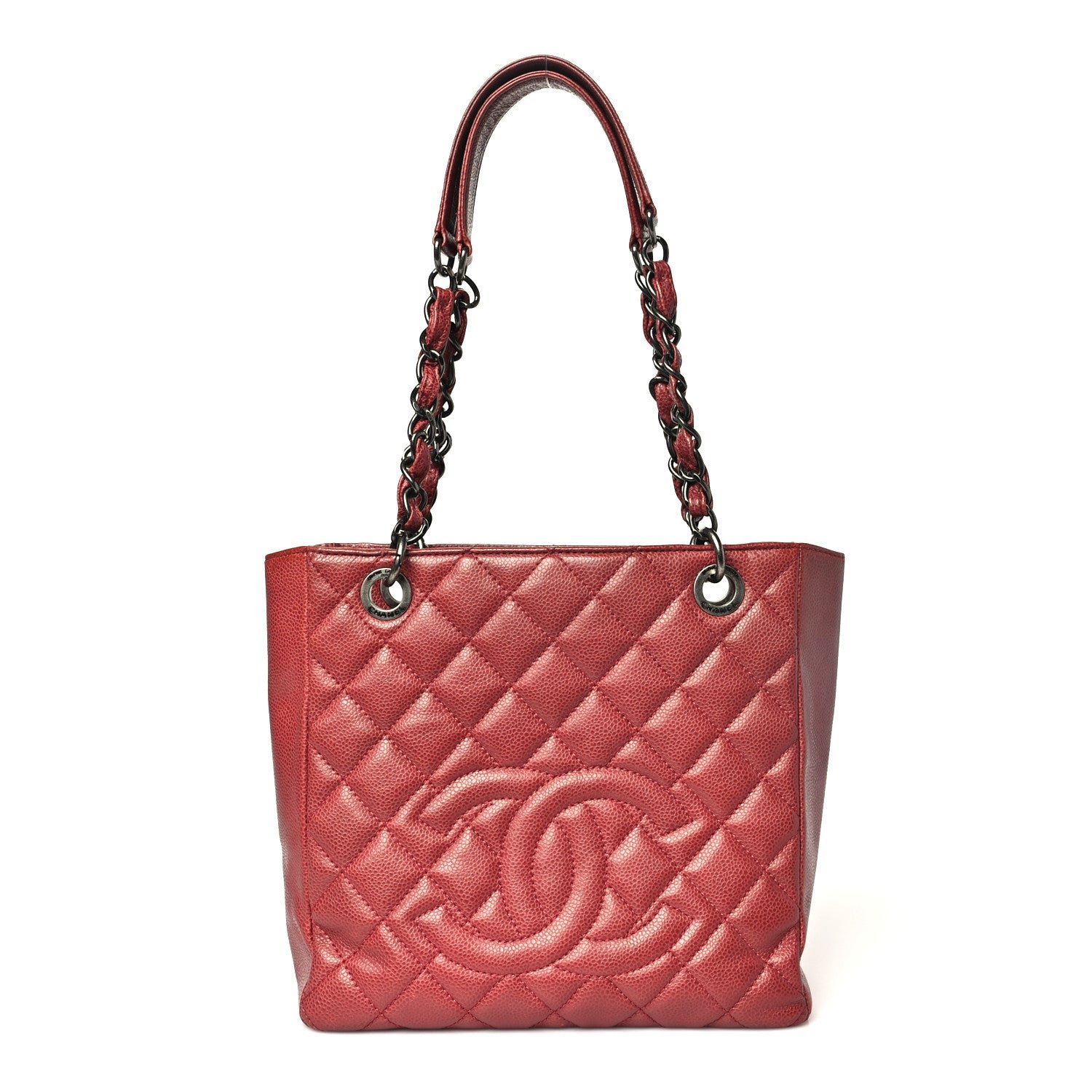 Chanel Caviar Quilted Petit Shopping Tote PST Red