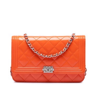 Patent Leather Quilted Patent Boy Wallet on Chain