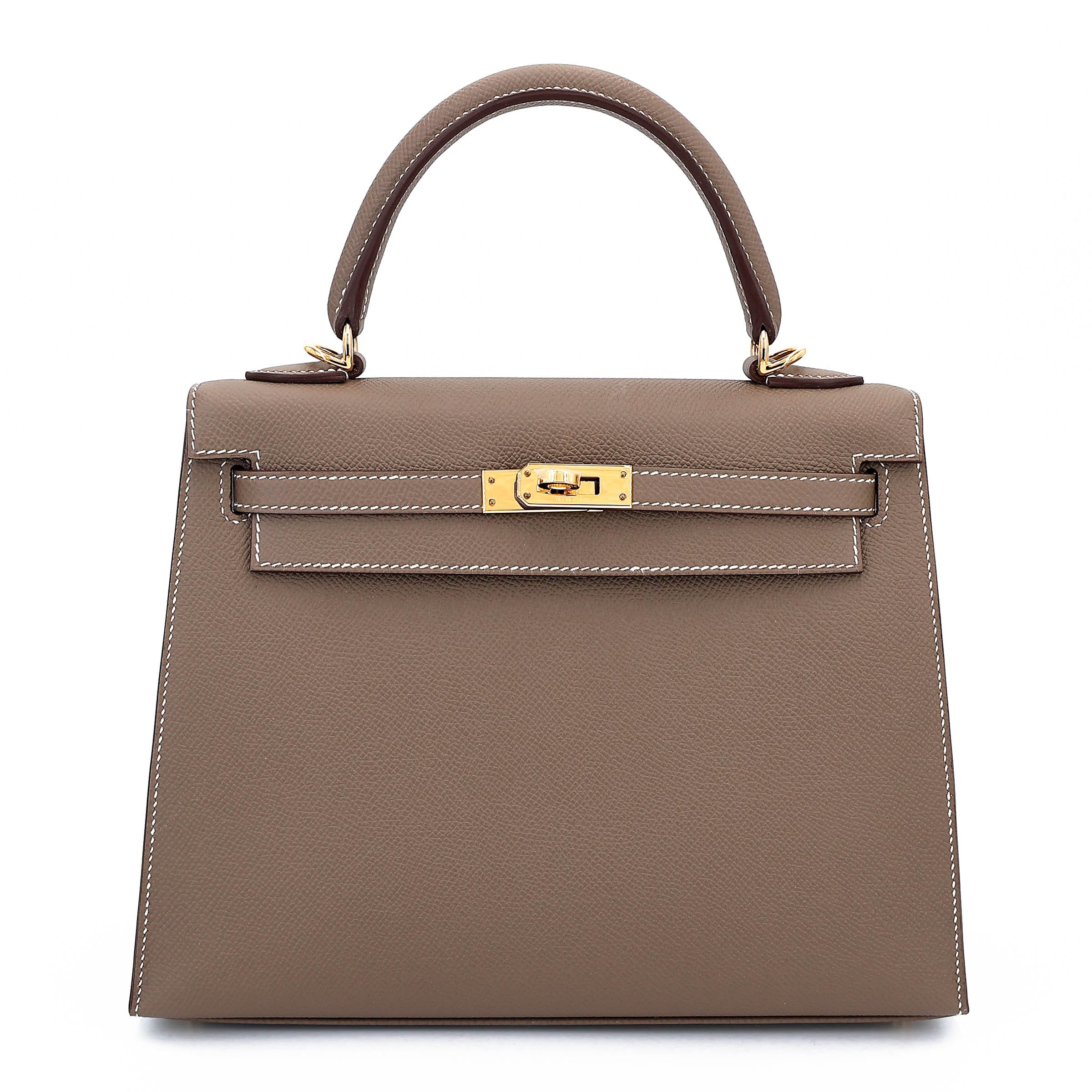 Excellent ( Rank SA ) HERMÈS Kelly 25 Sellier Etoupe (18) Epsom Gold hardware B (2023)