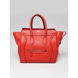Celine Celine Red Drummed Calfskin Leather Mini Luggage Tote Bag
