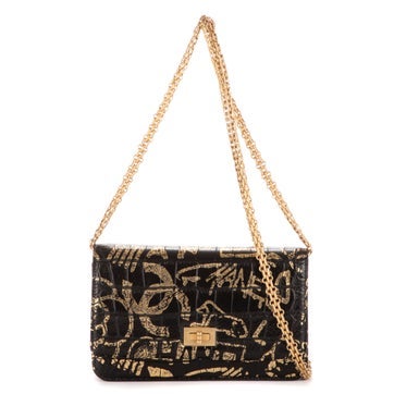 Leather 2.55 Graffiti Crocodile Reissue Wallet On Chain