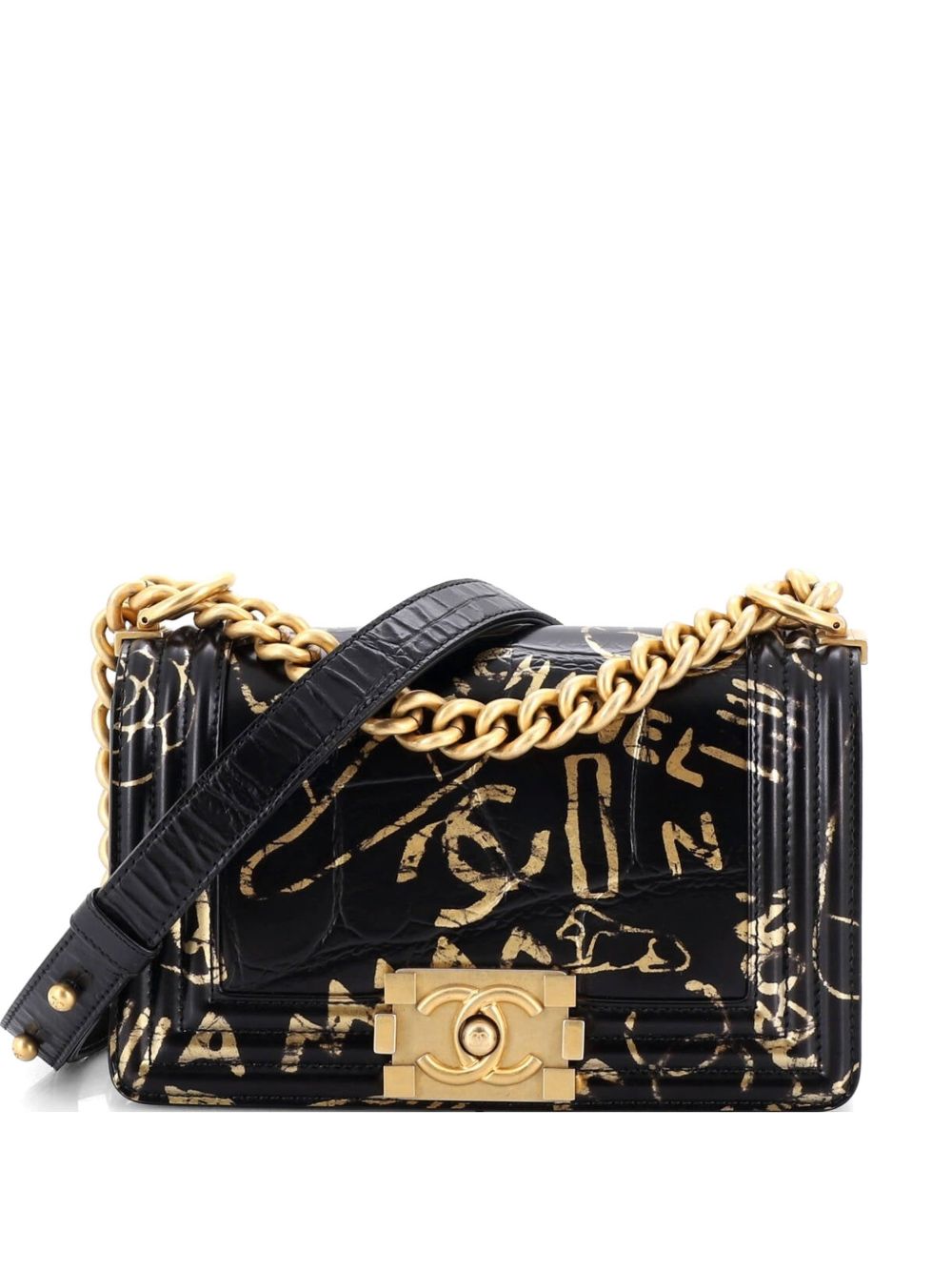 Boy Flap Bag Graffiti Crocodile Embossed Calfskin Small shoulder bag