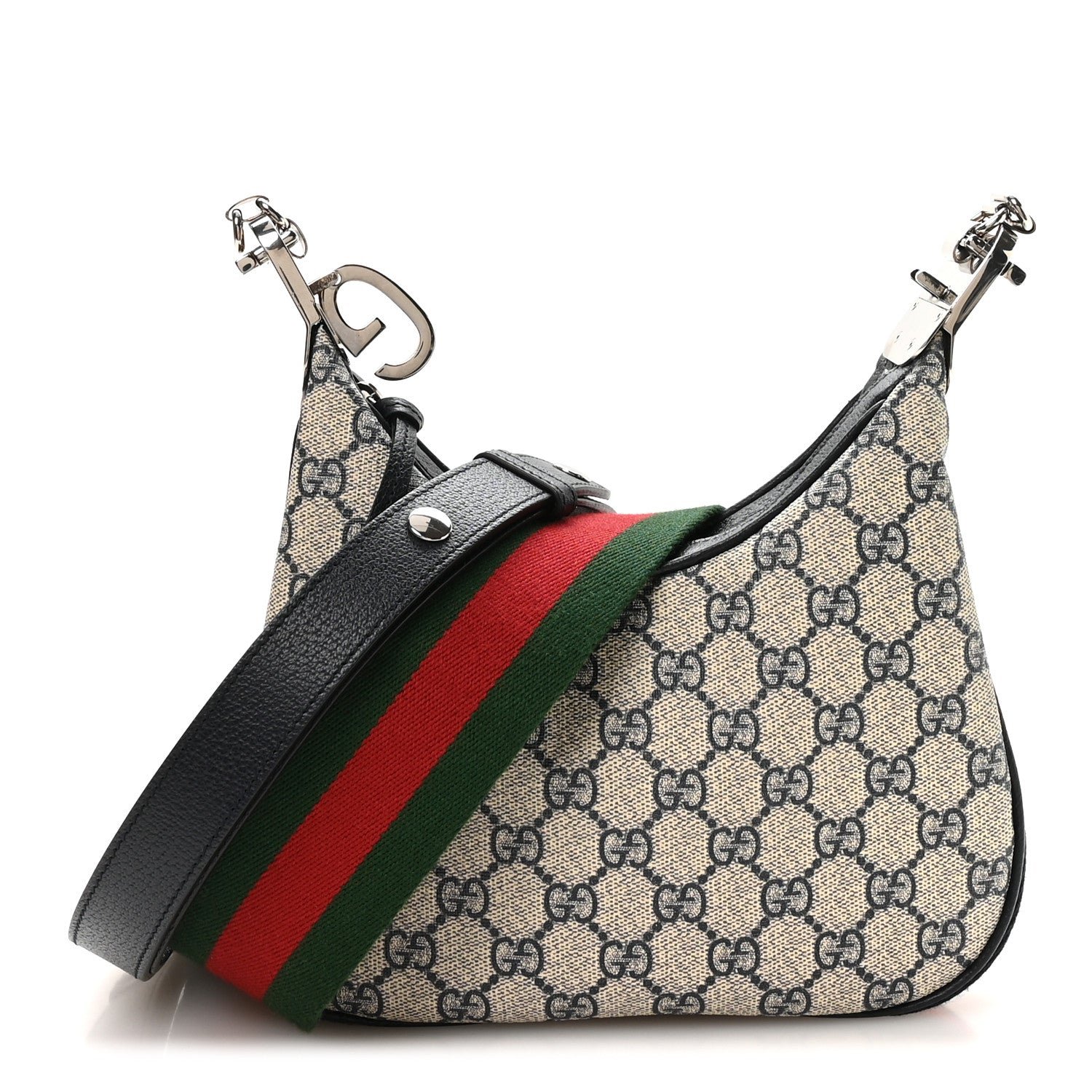 Gucci GG Supreme Monogram Textured Calfskin Web Small Attache Shoulder Bag Beige Blue