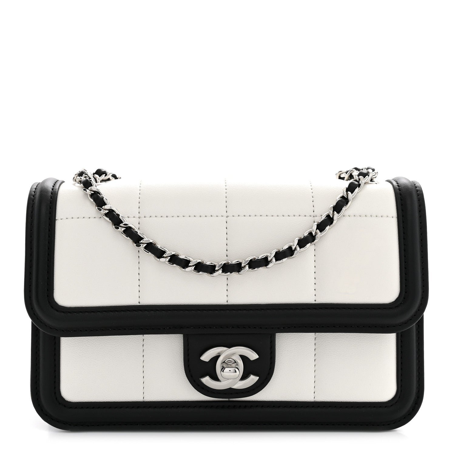 Chanel Lambskin Calfskin Mini Chocolate Bar Flap Bag White Black