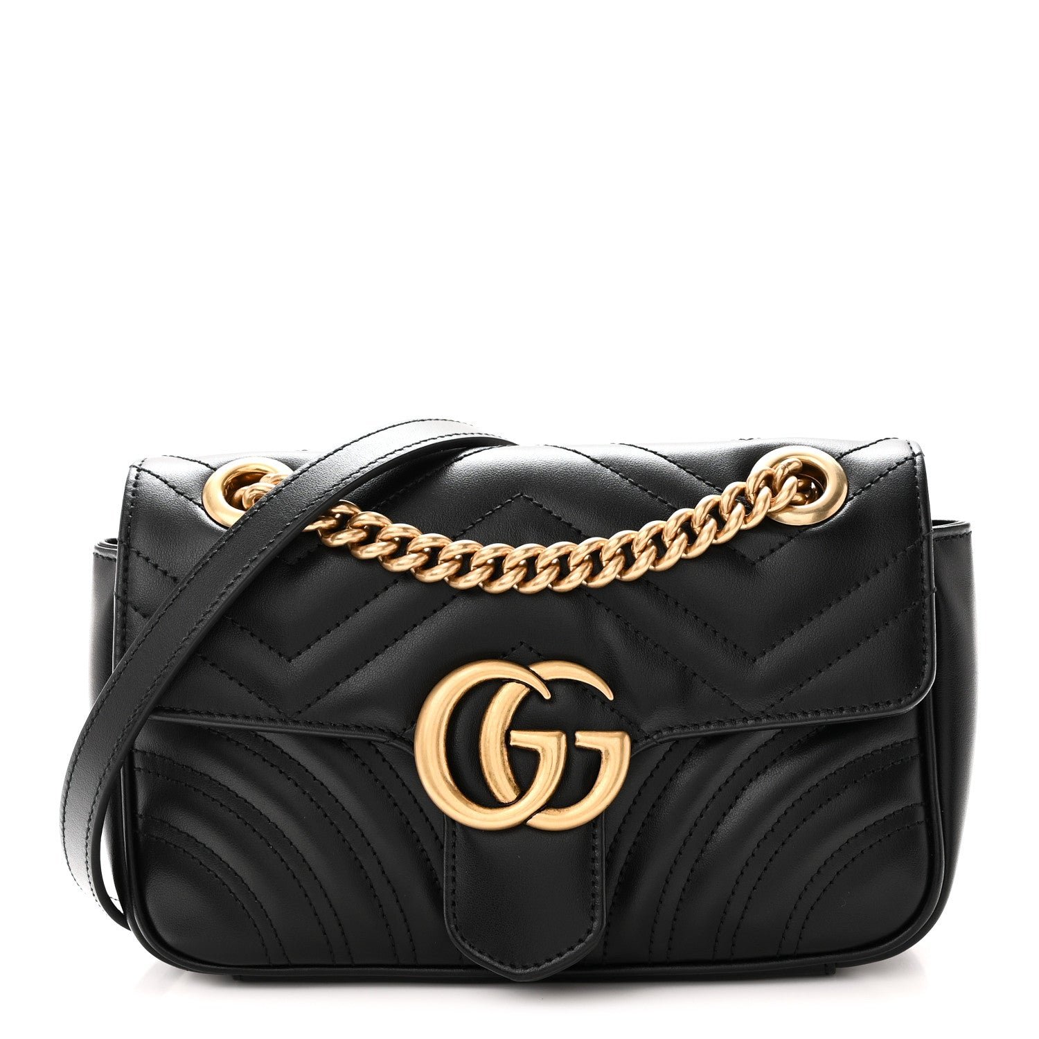 Gucci Calfskin Matelasse Mini GG Marmont Shoulder Bag Black