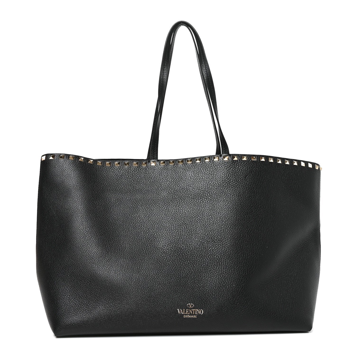 Valentino Garavani Grained Calfskin Rockstud Shoulder Tote Black