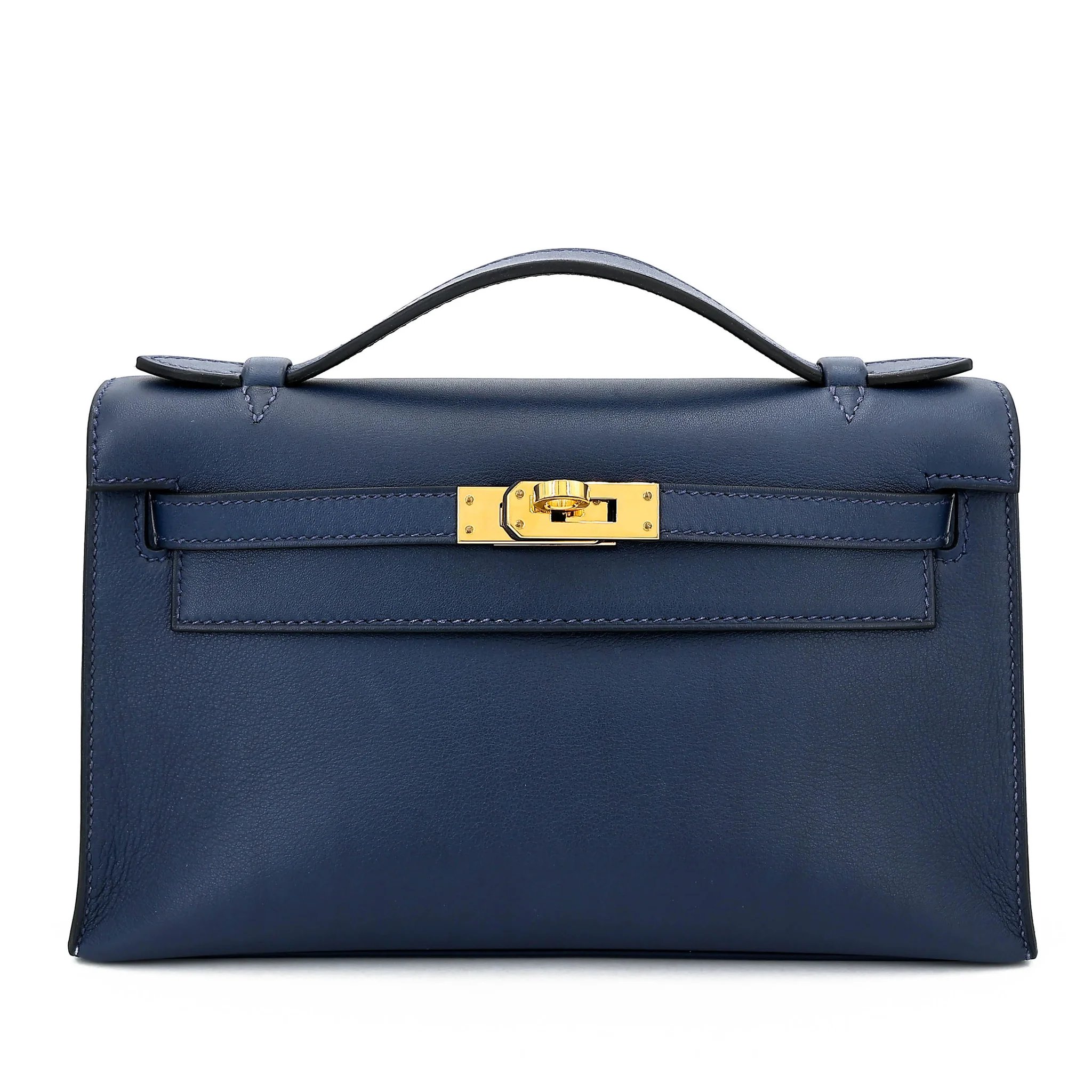 Very Good ( Rank A) HERMÈS Kelly Pochette Bleu Saphir (73) Swift Gold hardware Y (2020)