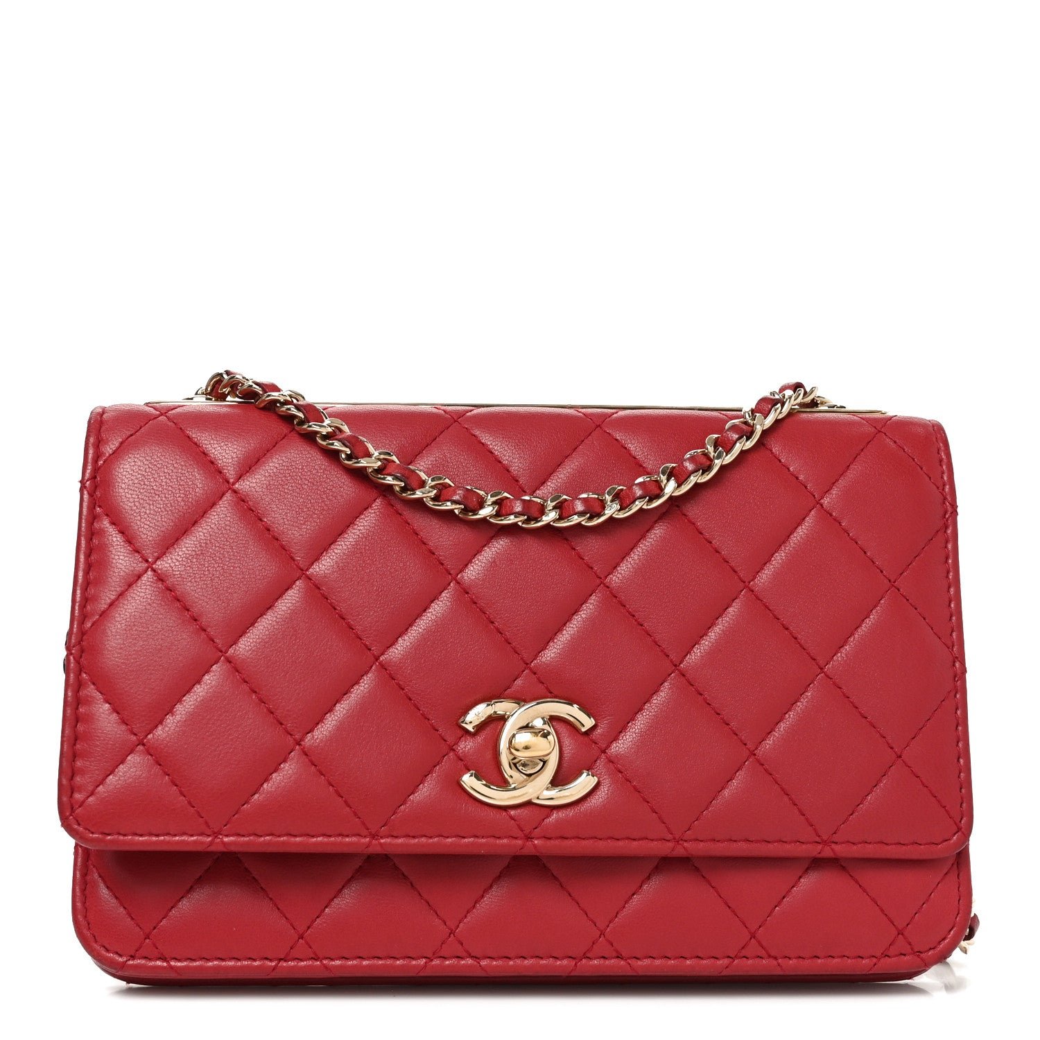Chanel Lambskin Quilted Trendy CC Wallet On Chain WOC Red