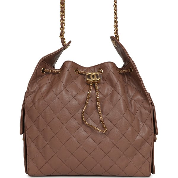Chanel Medium 25 Hobo Bag Brown Caviar Antique Gold Hardware