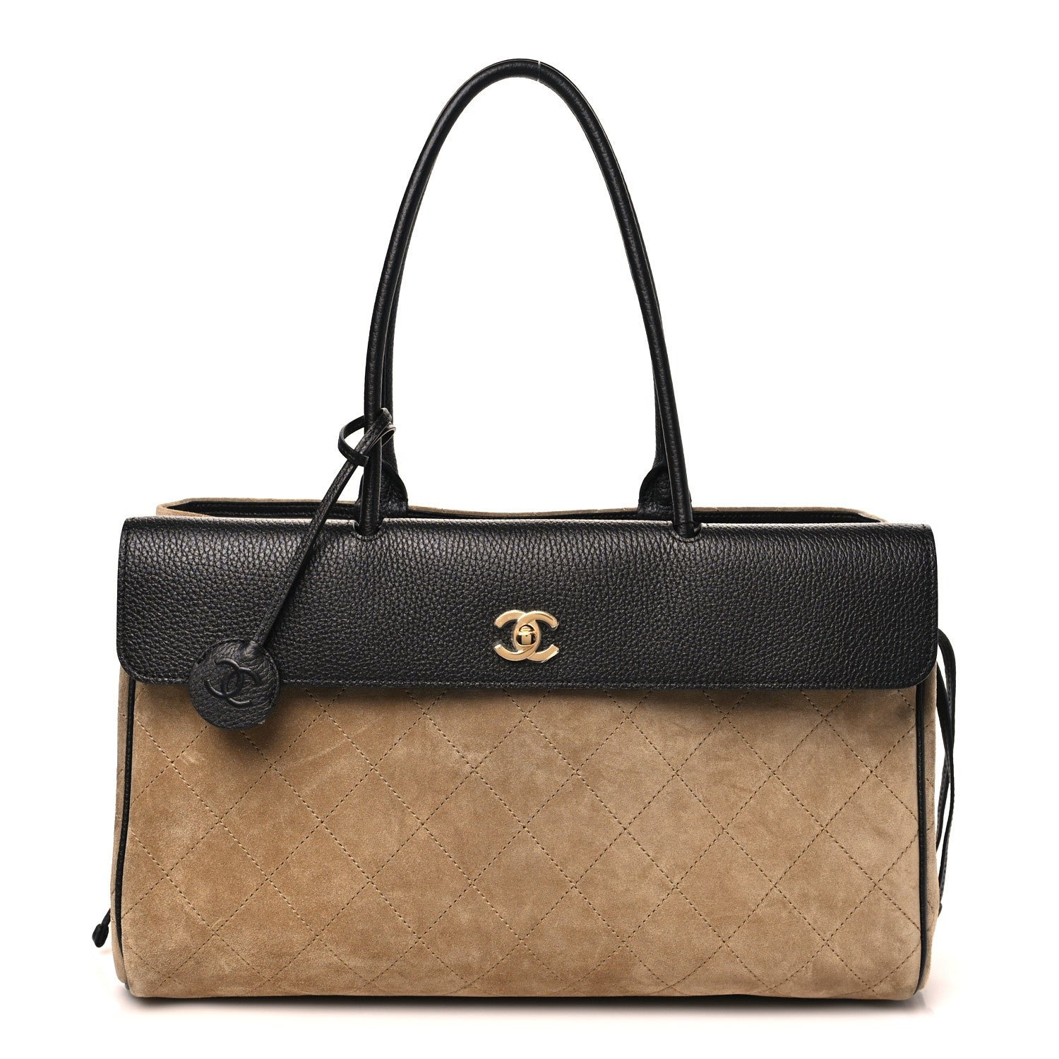 Chanel Grained Calfskin Suede Urban Essentials Large Shopping Bag  Dark Beige Black