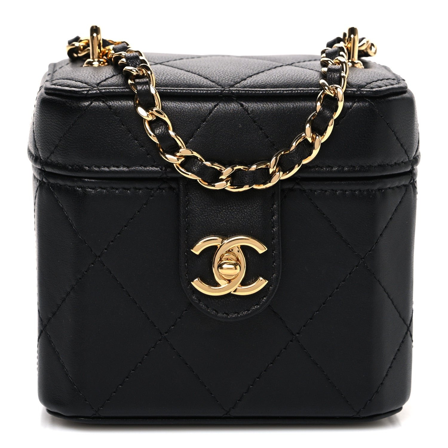 Chanel Lambskin Quilted Vanity Clutch With Chain Black