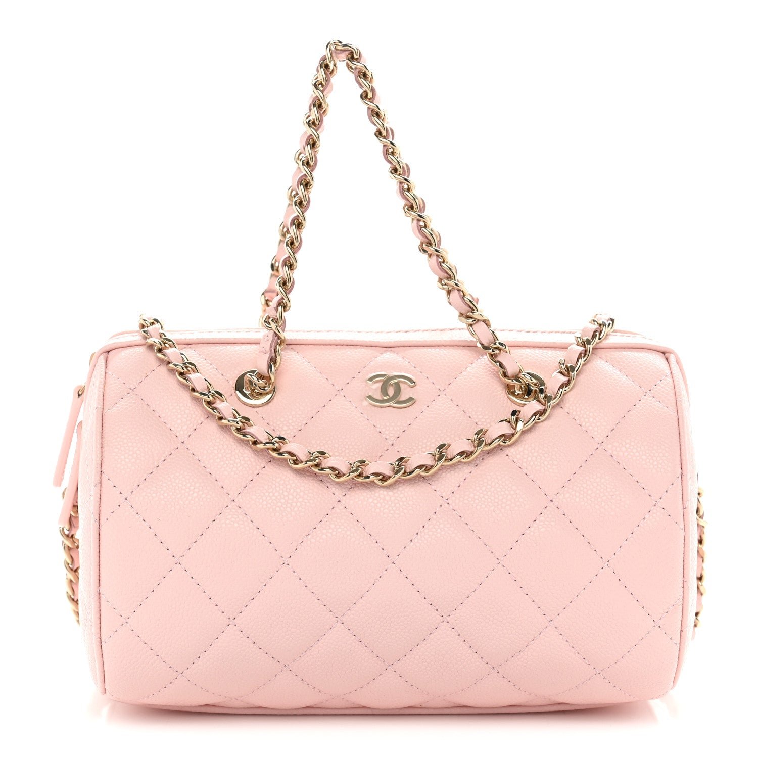 Chanel Caviar Quilted Barrel Clutch With Chain Light Pink