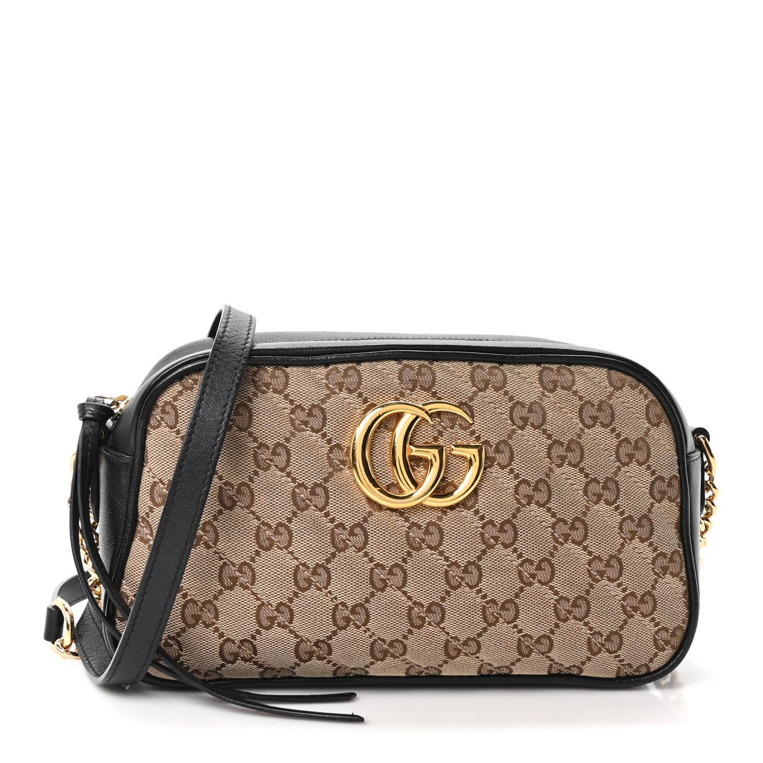 Gucci Monogram Matelasse Diagonal Small GG Marmont Chain Shoulder Bag Beige Black