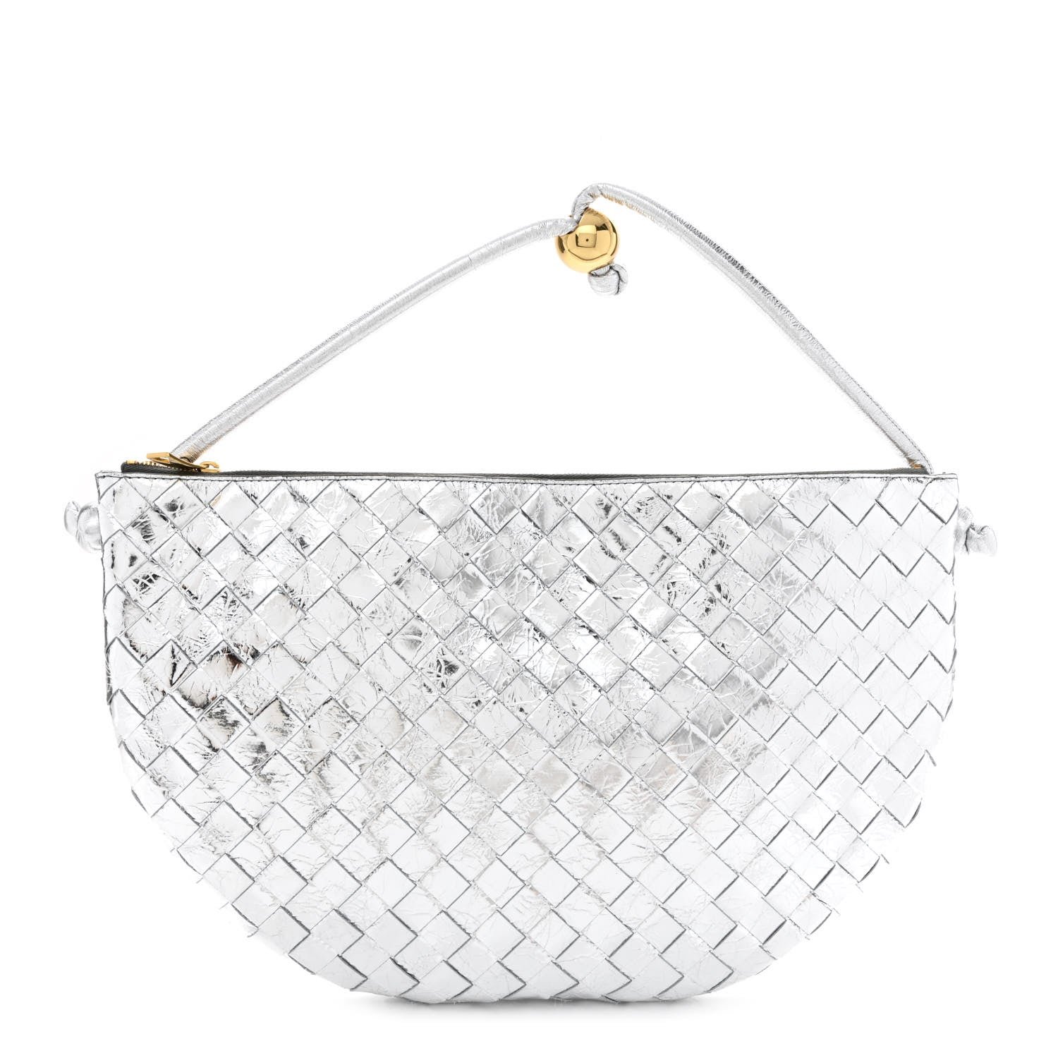 Bottega Veneta Metallic Nappa Intrecciato Medium Turn Pouch Silver