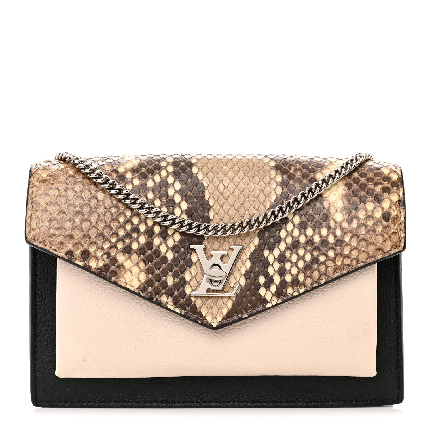 Louis Vuitton Soft Calfskin Snakeskin My Lockme Chain Pochette Black