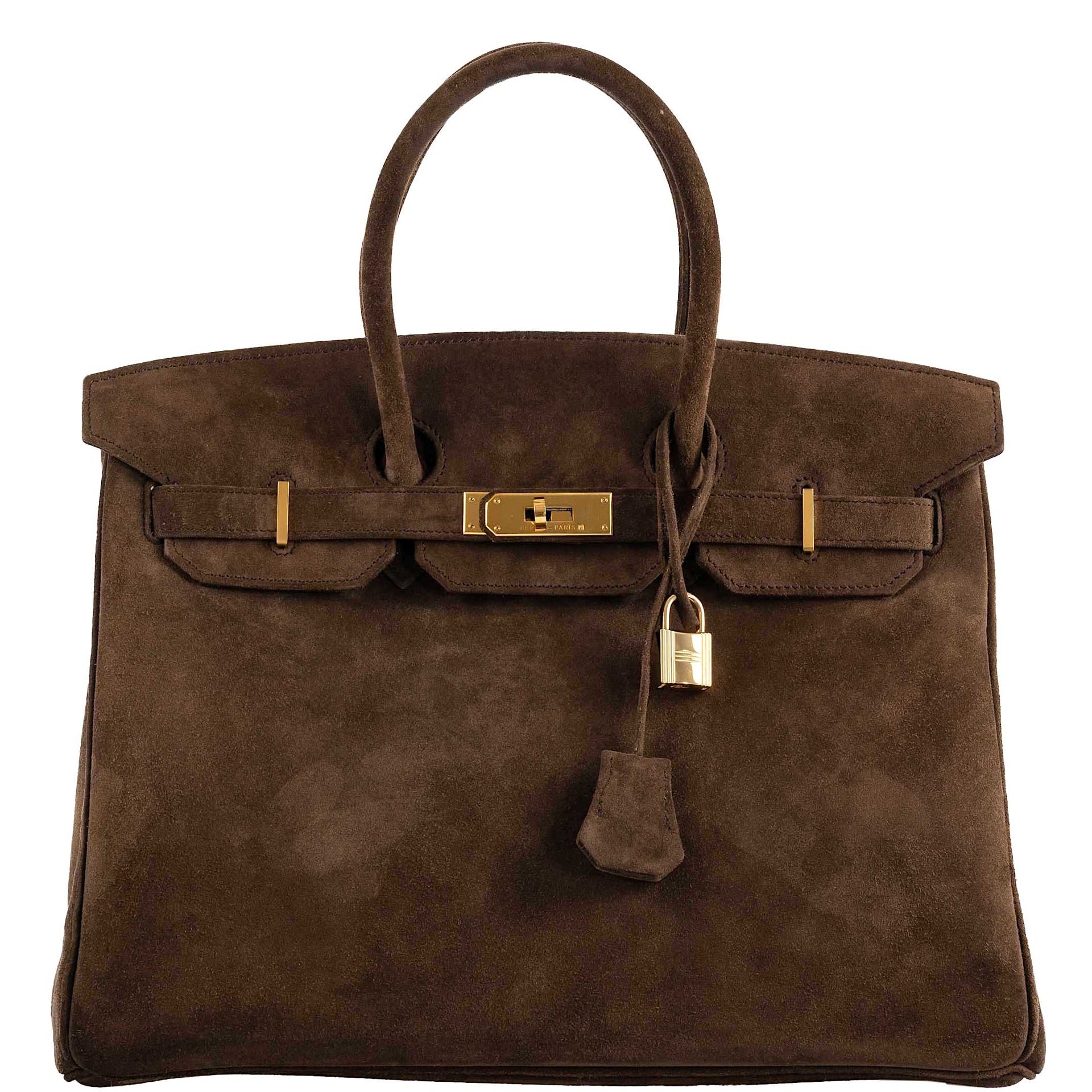 Hermes Hermès Birkin 35 Chocolate Veau Doblis Suede with Gold Hardware