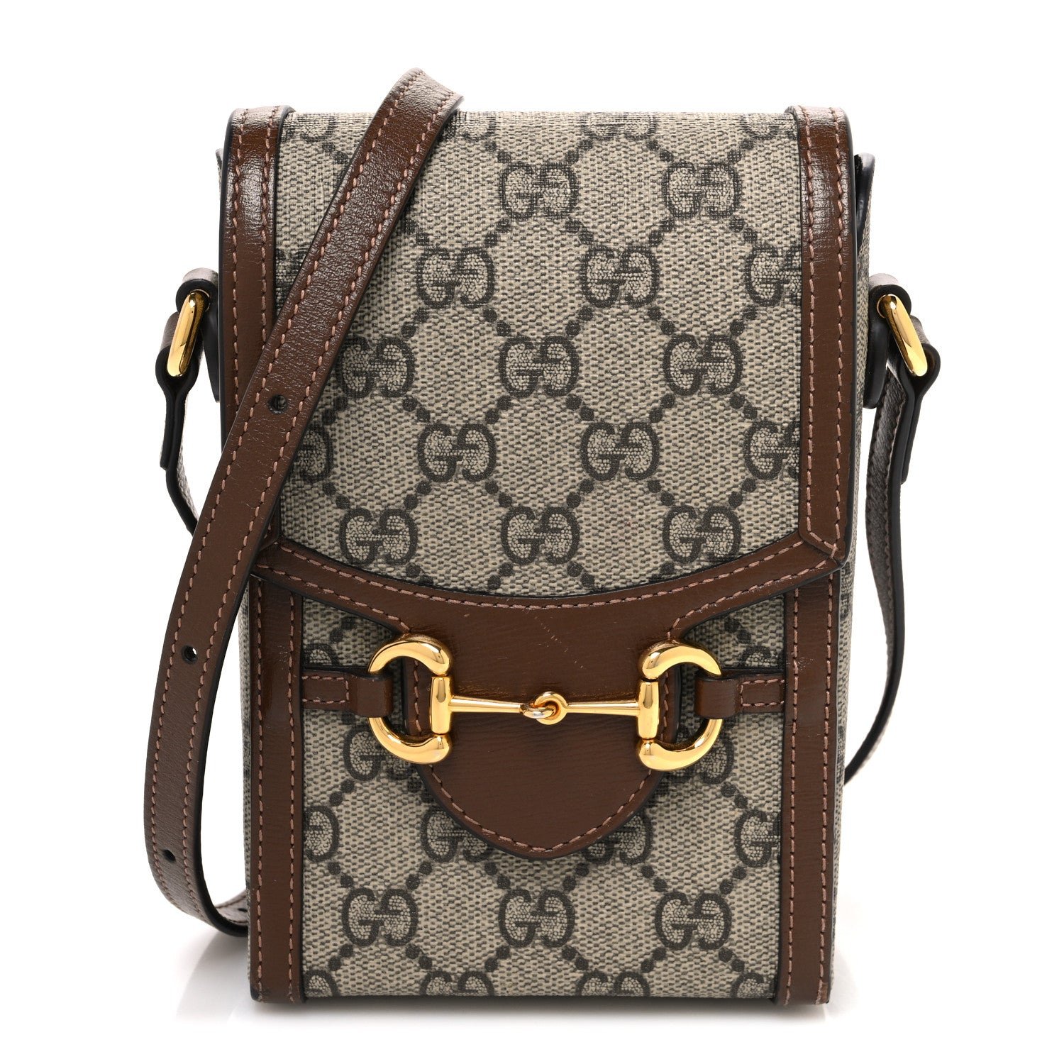 Gucci GG Supreme Monogram Mini Horsebit 1955 Crossbody Bag Beige Brown Sugar