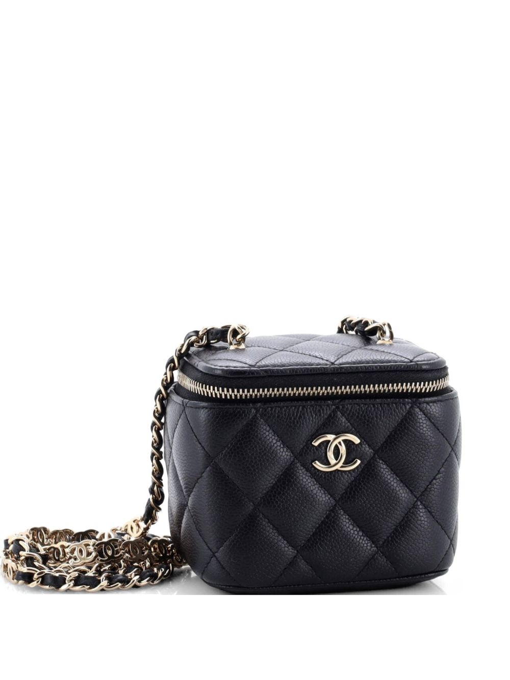 Tiny CC Link Vanity Case with Chain Quilted Caviar Mini clutch bag