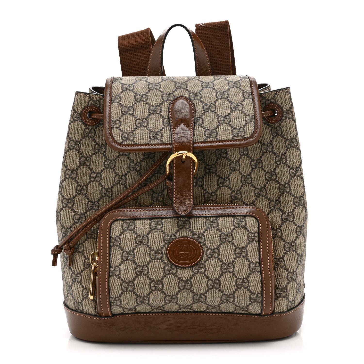 Gucci GG Supreme Monogram Azalea Calfskin Retro Interlocking G Buckle Backpack Beige Ebony Brown Sugar