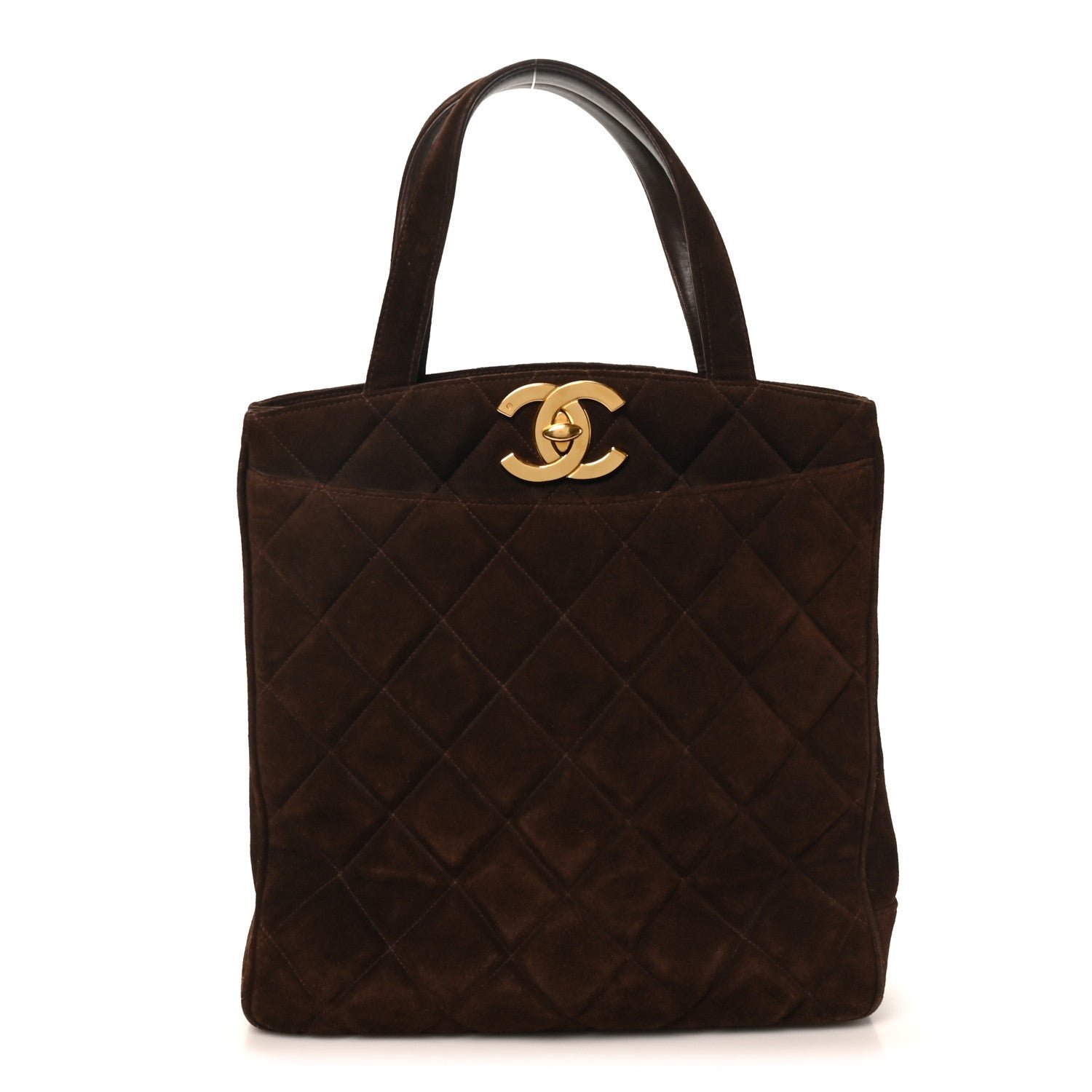 Chanel Suede Quilted Tote Brown