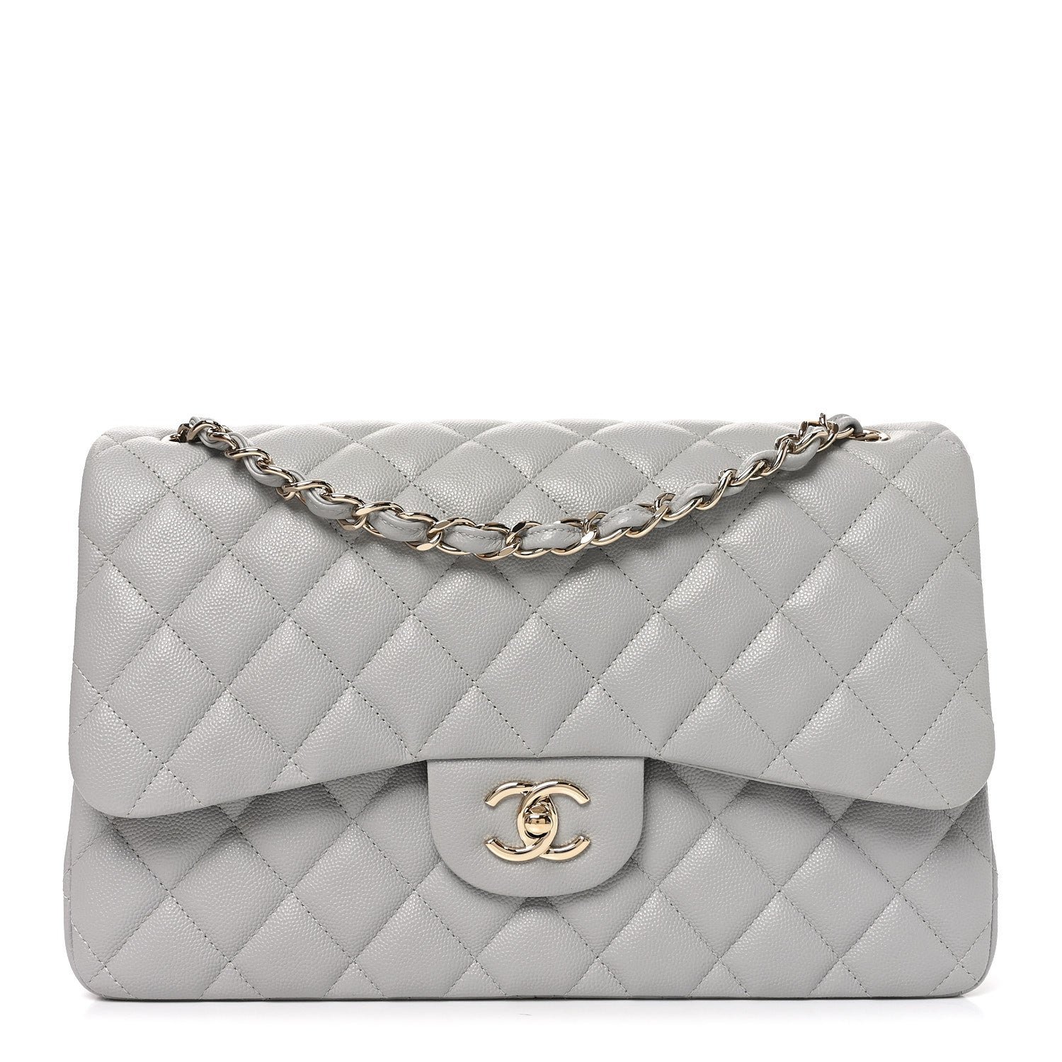 Chanel Caviar Quilted Jumbo Double Flap Grey