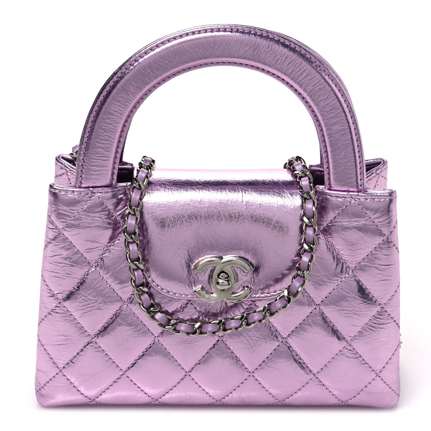 Chanel Metallic Aged Calfskin Quilted Nano Kelly Shopper Pink