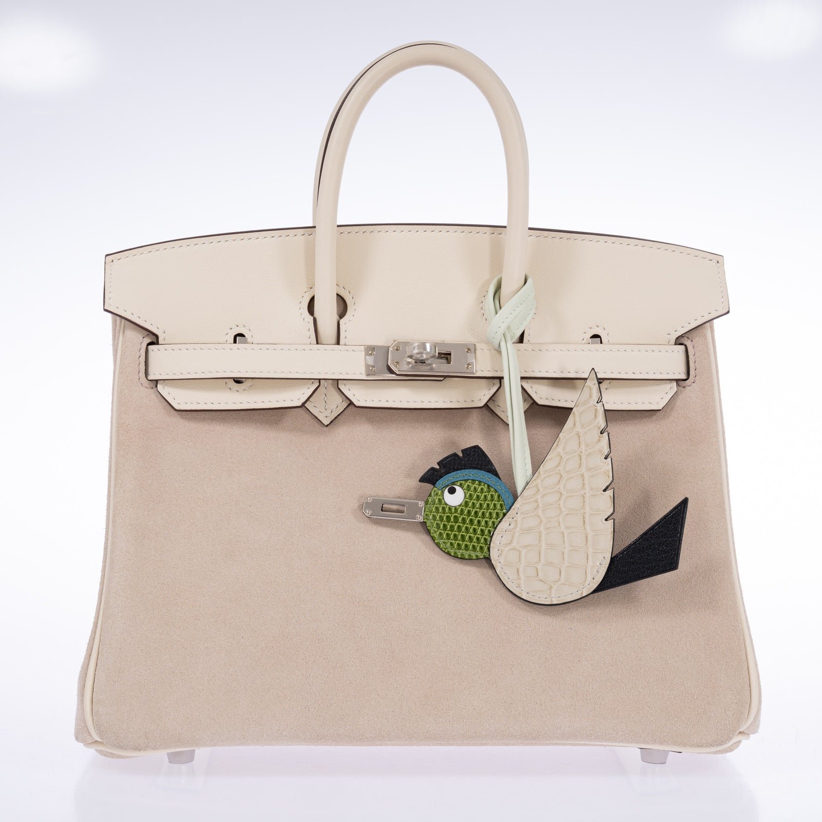 Hermès Birkin 25 Grizzly Nata Doblis Suede and Swift Palladium Hardware