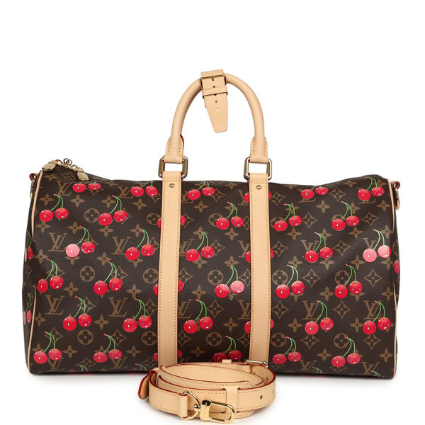 Louis Vuitton Louis Vuitton X Takashi Murakami Cheries Keepall Bandouliere 45 Red, Brown Monogram Cherry Gold Hardware