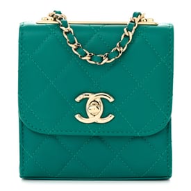 Chanel Lambskin Quilted Mini Trendy CC Clutch With Chain Green