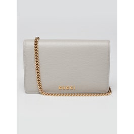 Gucci Grey Textured Calfskin Leather Script Logo Wallet on Chain Crossbody Bag