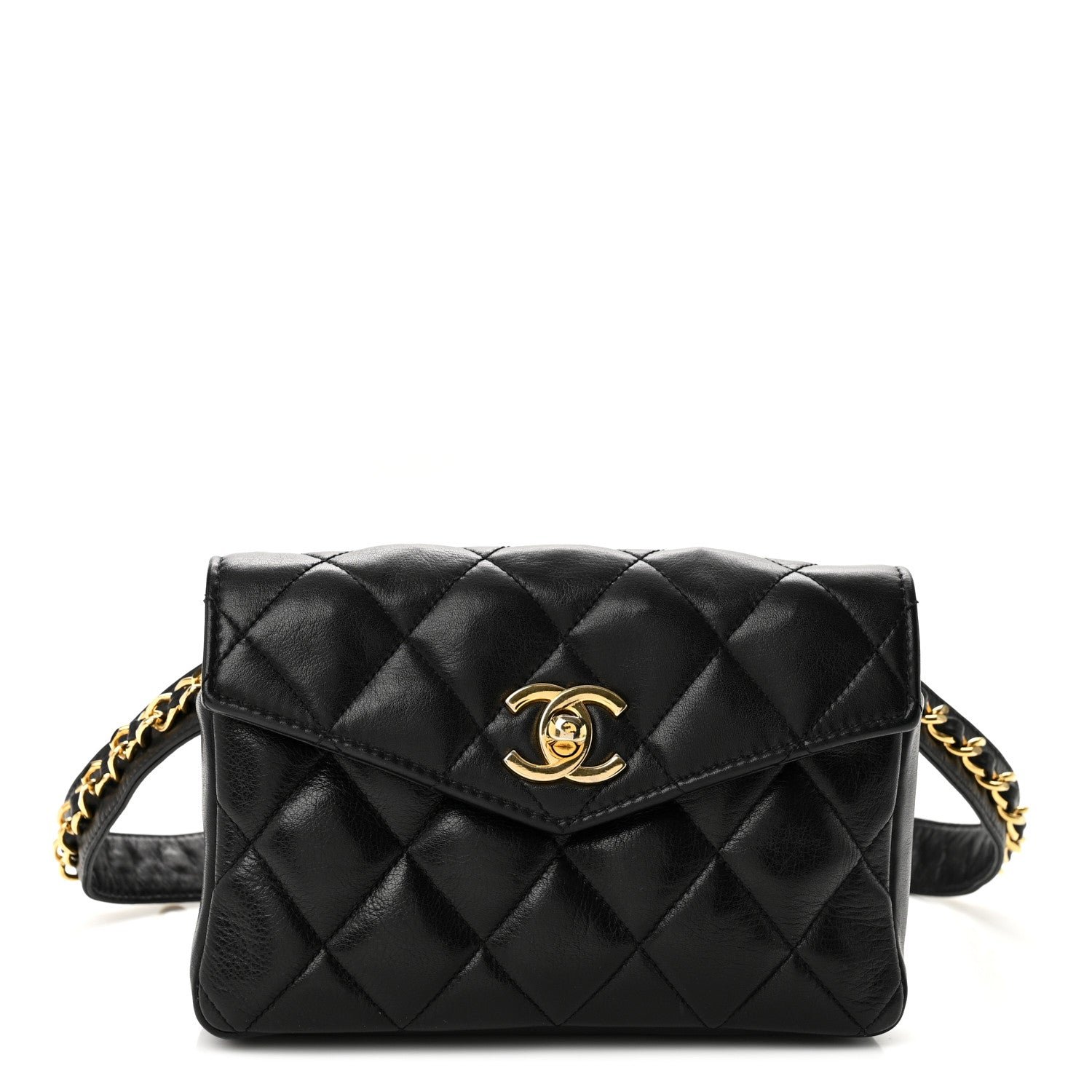 Chanel Lambskin Quilted Flap Waist Belt Bag 75 30 Black