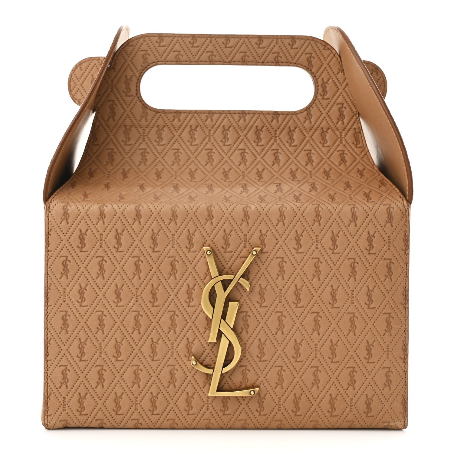 Saint Laurent Calfskin Monogram Take Away Box Dusty Vintage Brown Gold