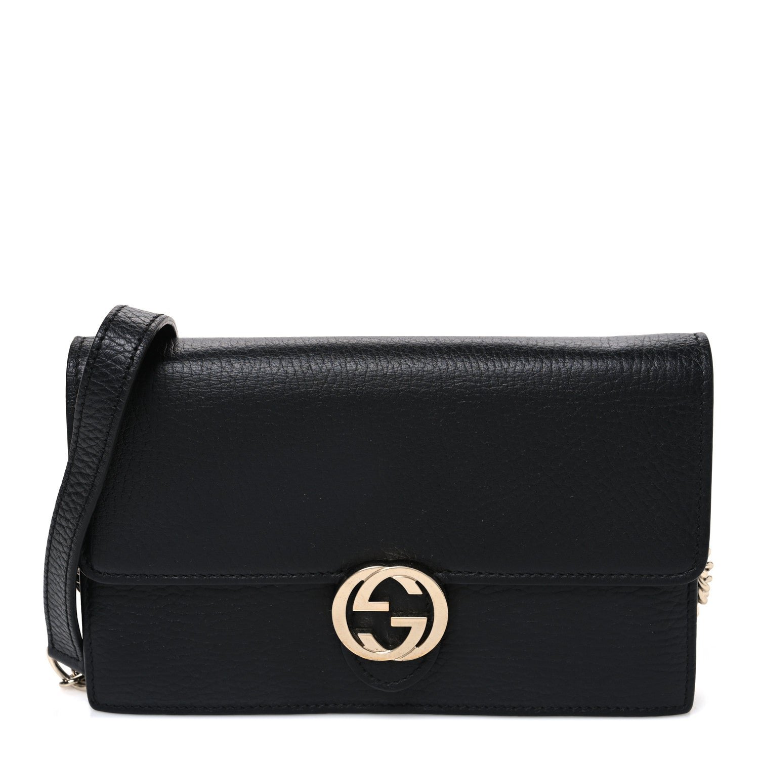 Gucci Dollar Calfskin Interlocking G Chain Wallet Black
