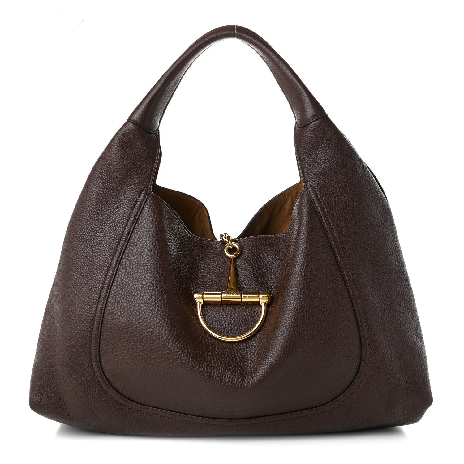 Gucci Grained Calfskin Softbit Maxi Shoulder Bag Dark Brown