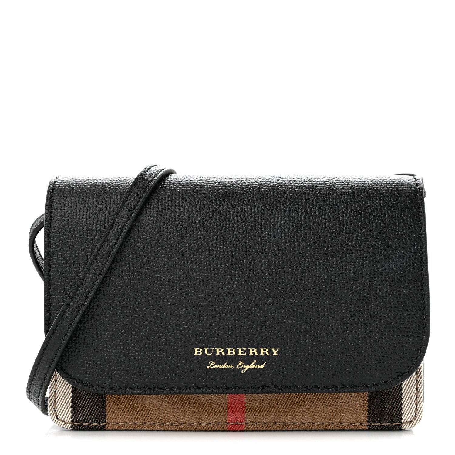 Burberry Derby Calfskin House Check Mini Hampshire Wallet On Chain Black