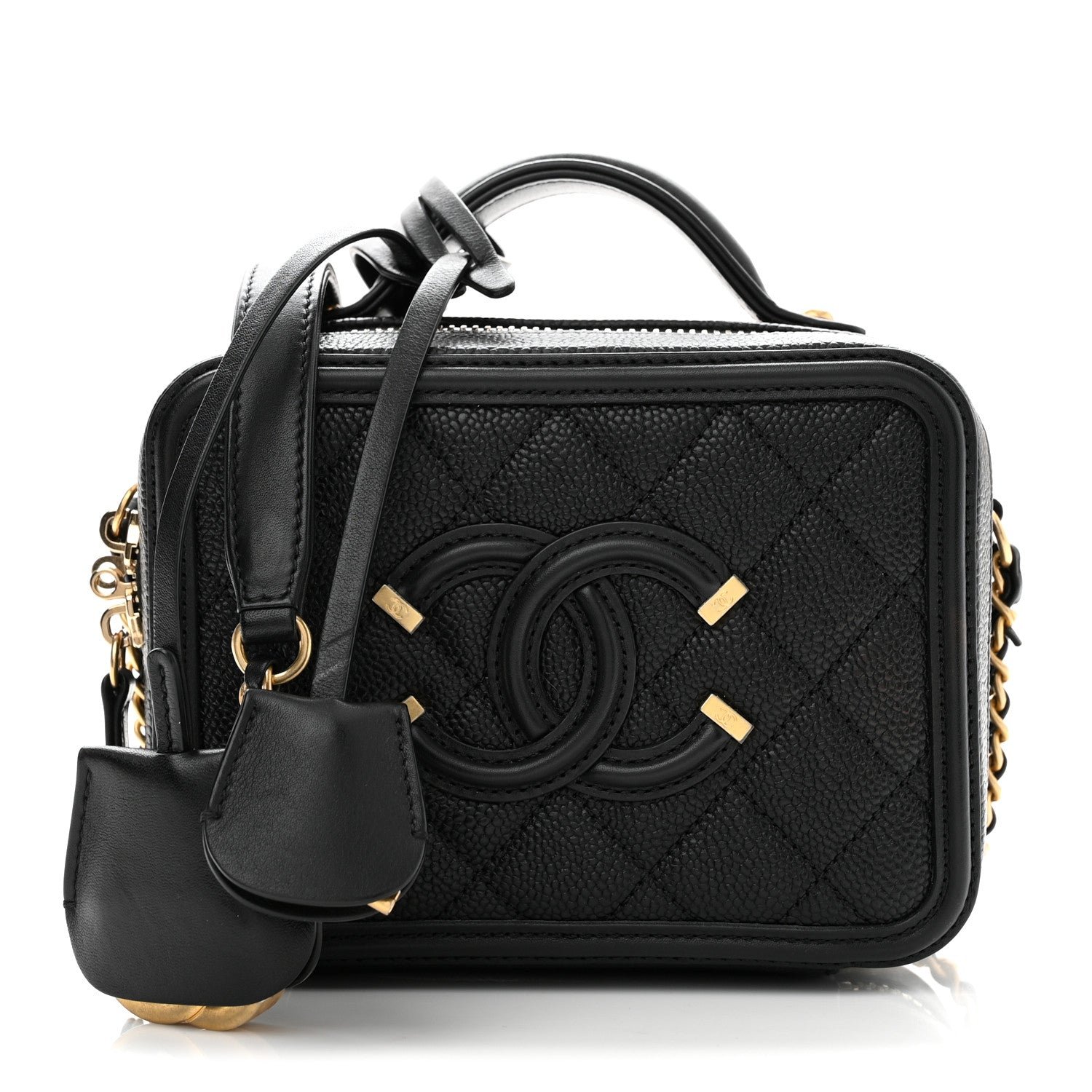 Chanel Caviar Quilted Small CC Filigree Vanity Case Black