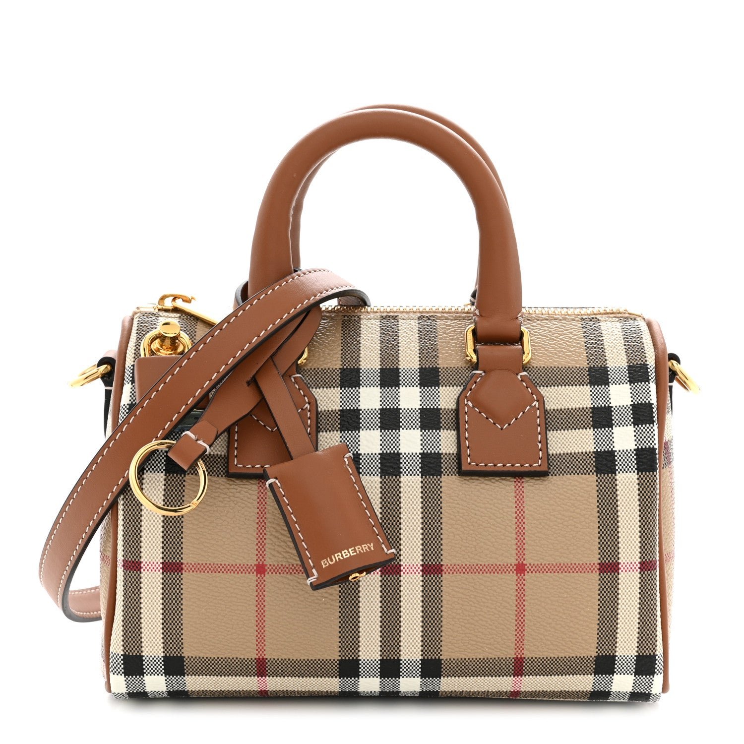 Burberry E-Canvas Vintage Check Mini Bowling Bag Briar Brown